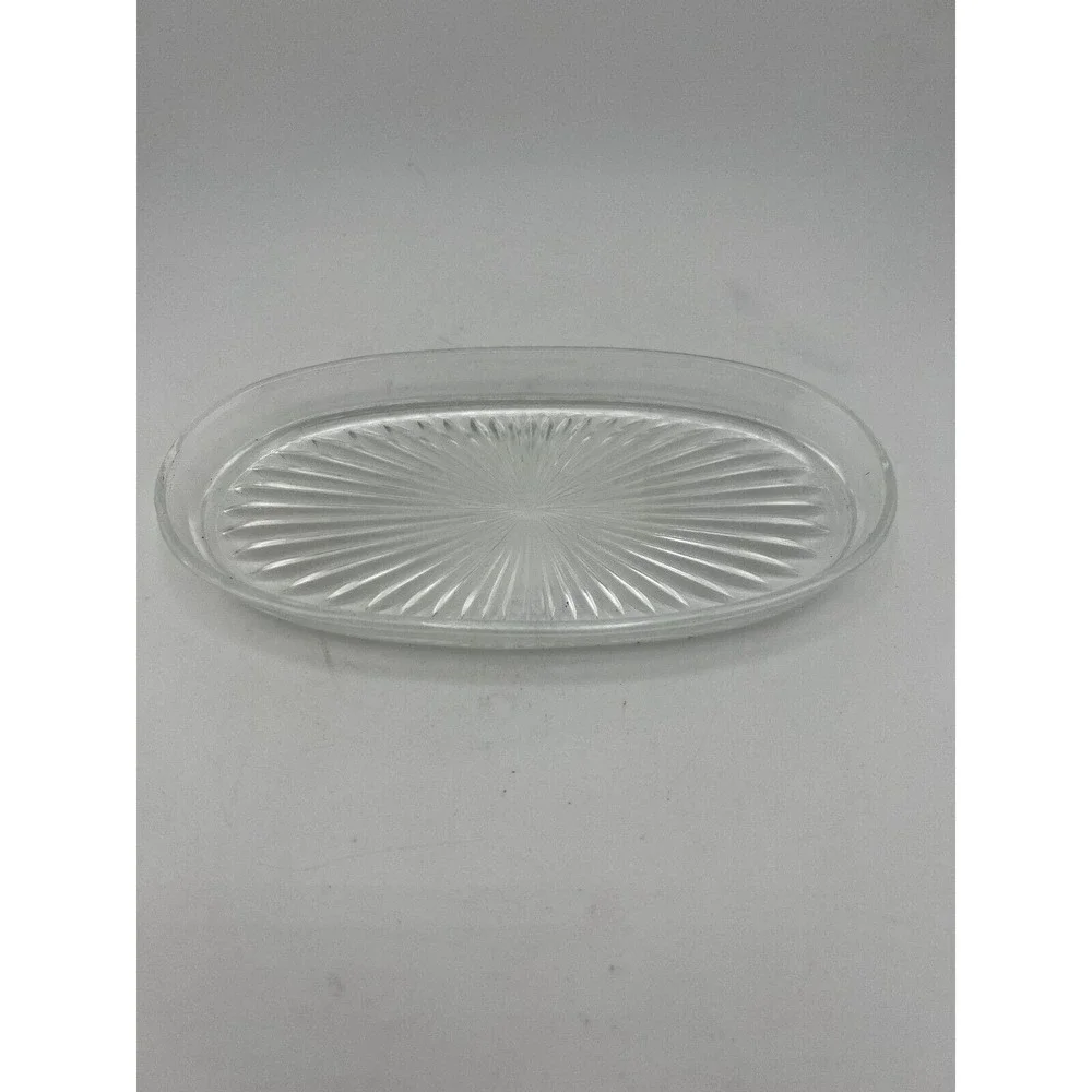 Vintage Retro‎ Clear Crystal Pressed Glass Starburst Oval Shaped Platter Dish